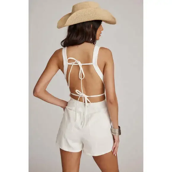 12th Tribe Winona White Denim Romper - Picture 2 of 3
